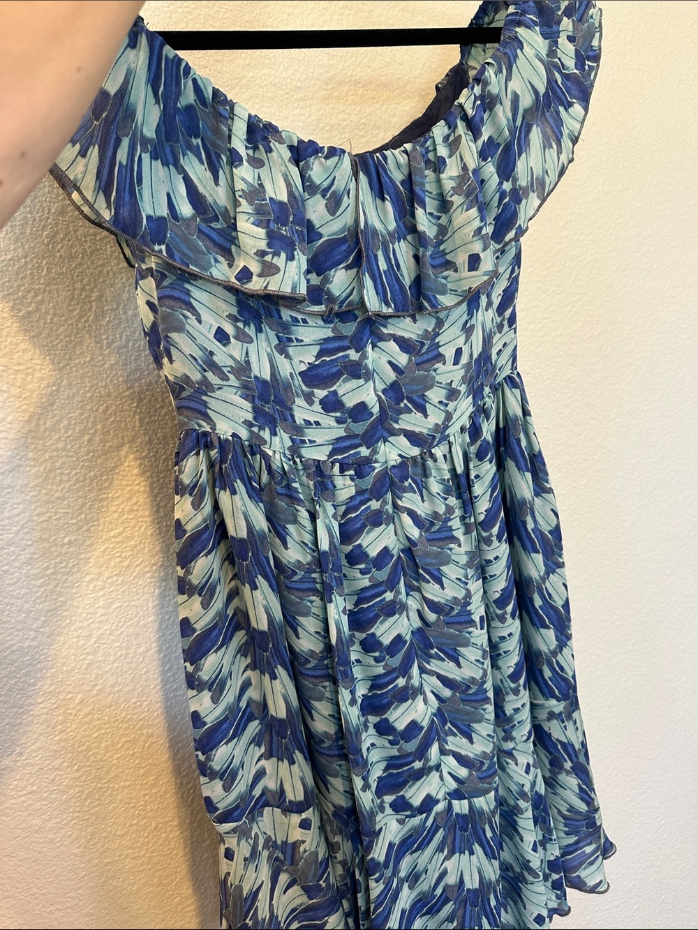 LoveShackFancy 100% Silk Blue Floral Off Shoulder Ruffle Dress Size 1 - Picture 15 of 17